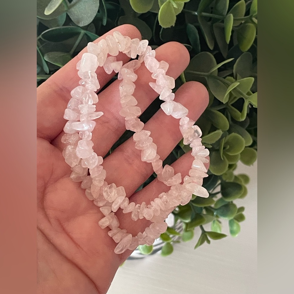 Set of 2 Natural stone Rose Quartz Chip Stretch bracelets